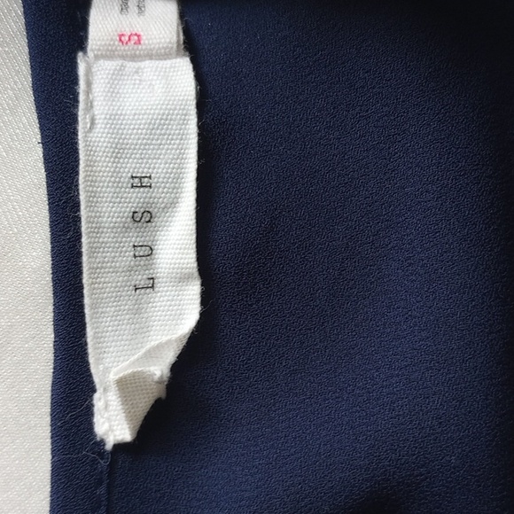 NWOT Lush V-Neck Chiffon Blouse S Blue Strappy Detail Cuffs - 50off3 - Picture 3 of 8